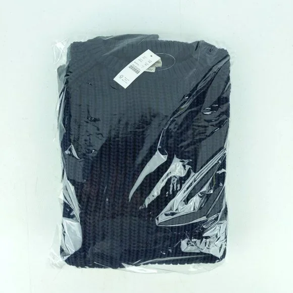 NWT J Crew Shaker Stitch Knit Chunky Heavy Fisherman Sweater in Indigo Blue - Picture 2 of 2